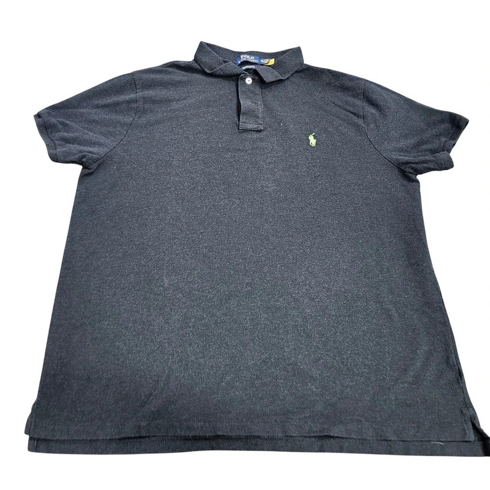 Polo Ralph Lauren Mens XXL Custom Slim Fit Polo Shirt Charcoal Gray Lime Green